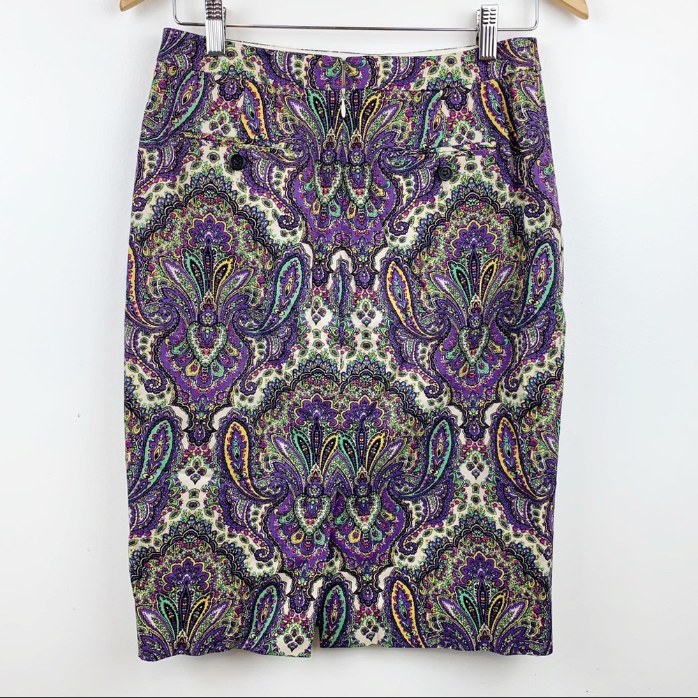 J CREW Royal Paisley Pencil Skirt Sz 2 - Picture 4 of 8